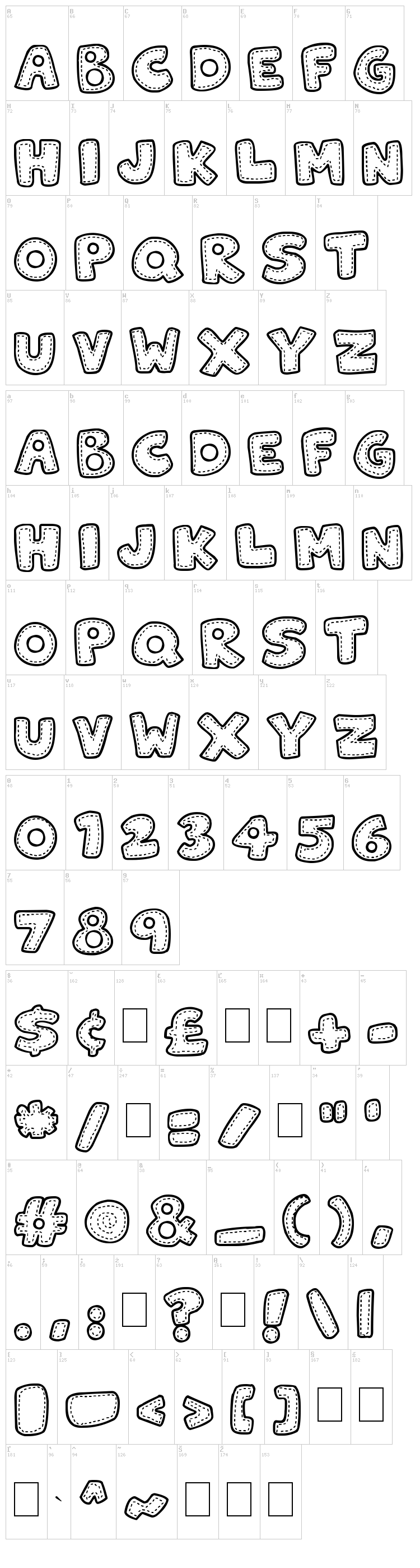 Patchwork Stitchlings font map